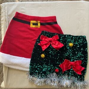 Lot of 2 Festive Christmas Skirts with Sequins and Bows.